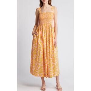 LIBERTY of London Sz L Large Tana Lawn Voyage Sundress Smocked Bodice Midi